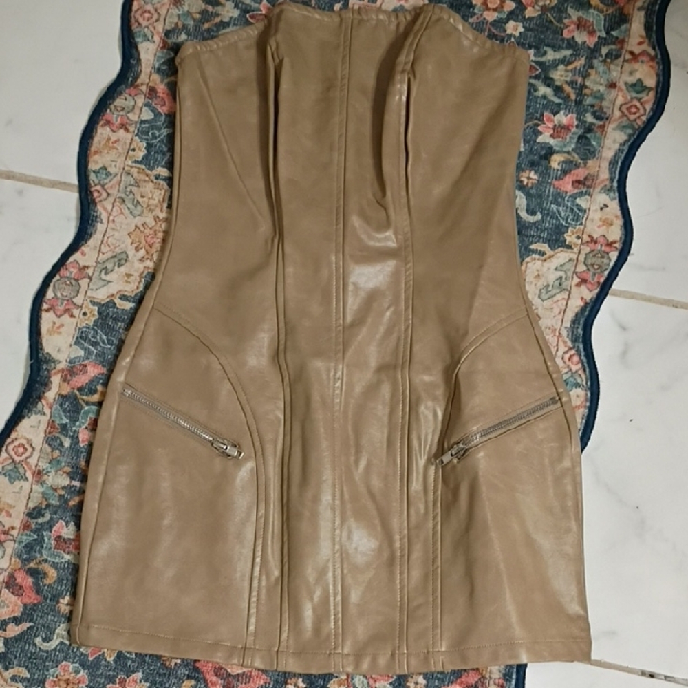 Tan Faux Leather Corset Dress Sz Small
